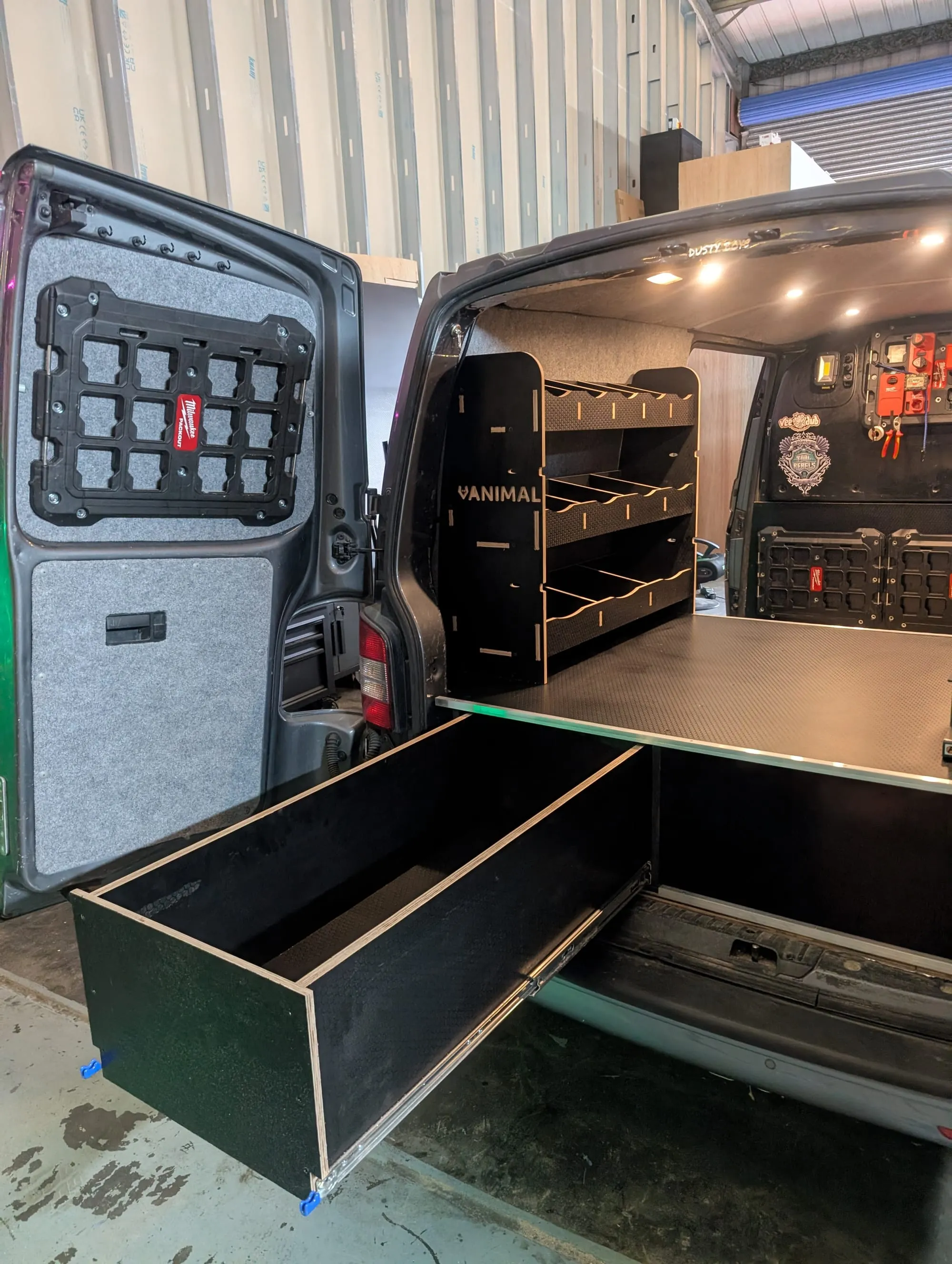 Custom van racking with 1,000mm pull-out drawer